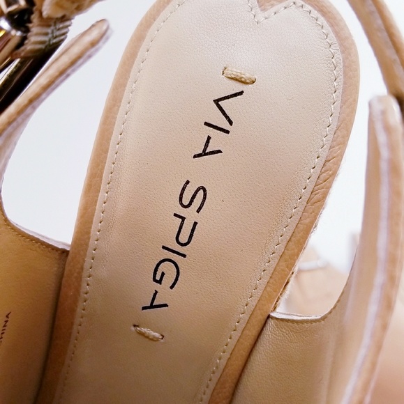 ❌SOLD❌VIA SPIGA INGRID LEATHER OPEN TOE NUDE WEDGE - Picture 7 of 8